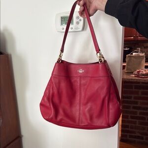 Coach Red Leather Hobo Shoulder Bag